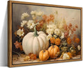 Framed Fall Pumpkin Canvas Wall Art - Farmhouse White & Orange Pumpkins Still Life Pictures Prints, Autumn Halloween Thanksgiving Wall Decor for Living Room Kitchen 12x16 inch