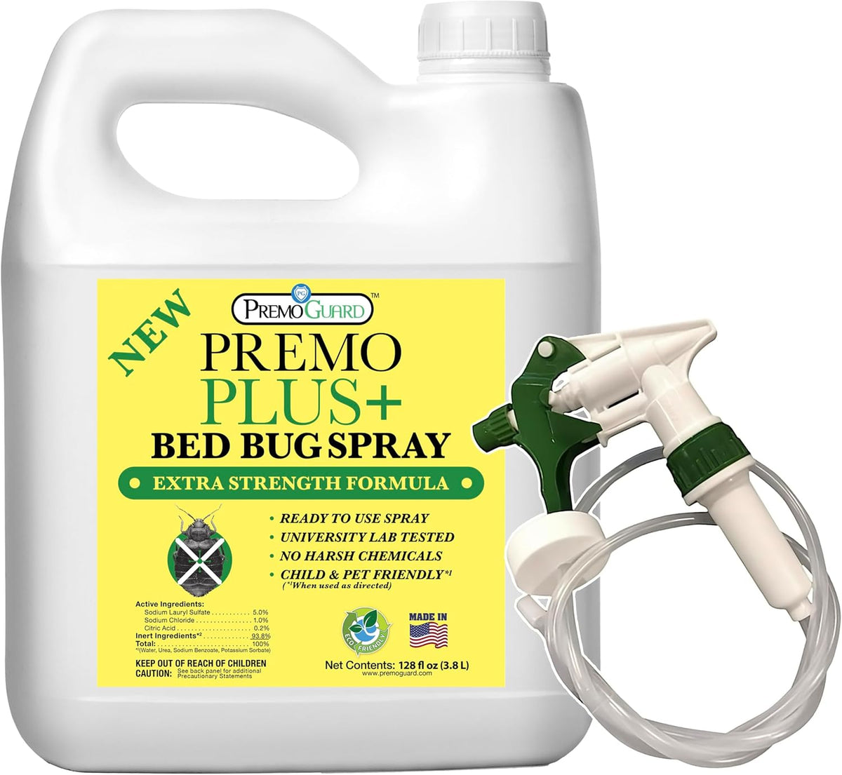 Premo Plus+ Bed Bug Spray Extra Strength – 128 oz – Fast Acting Bed Bug Treatment & Killer – Stain & Scent Free – Child & Pet Safe – Powerful New Stronger Formula – Natural with No Harmful Chemicals