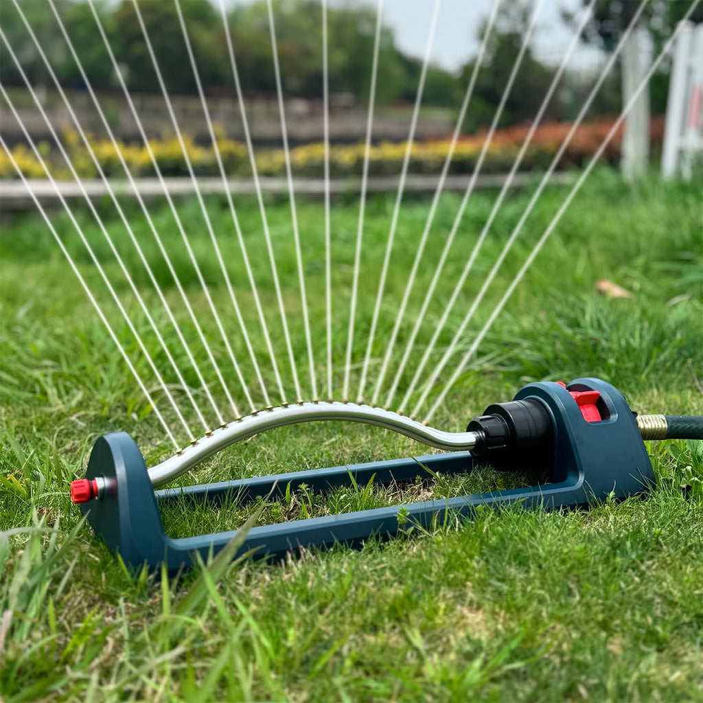 Meekamar Lawn Sprinkler, 18 Brass Nozzles Garden Water Oscillating Sprinkler for Yard Covers up to 3,600 sq.ft, Heavy Weight Base, Built-in Spray Jet Cleaning Needle