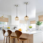 Light Brown Glass Pendant Lights Kitchen Island Globe Pendant Light Fixtures Modern Pendant Lighting for Bedroom Living Dining Room Light Fixture (5.9 in, 2 Pack)