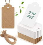 SallyFashion 200pcs Gift Tags with String Attached, 2x4 inch Kraft Paper Hang Tags for Clothes DIY Crafts Wedding Holiday (Brown White)
