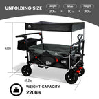 Foldable Wagons with Removable Canopy, Seat Belts, Reversible Handlebar, Removable Canopy, 220lbs Weight Capacity, Folding Wagon for Ages 1+ Years Suitable for Family Travel, Cargo