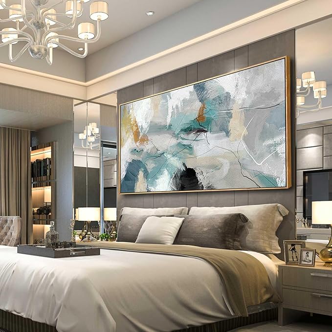 Kureful Large Canvas Wall Art Minimalist Decor Living Room Pictures Grey Wall Decor Hand Painted Artwork for Bedroom Kitchen Hotel Wall Decoration 30x60 Inch