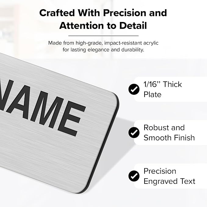 Name Tag, Magnetic Brushed Aluminum Name Tags, Personalized Name Tags, 1x3 Inches, Durable Engravable Impact Material, Made in The USA by My Sign Center