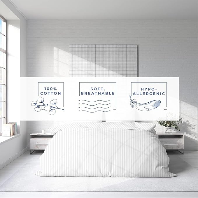 Kotton Culture 120"x98" 3 Pc Oversized King Duvet Cover Set 100% Egyptian Cotton - 600 TC Comforter Cover, Zipper Closure & Corner Ties - Fits Large King Inserts (Oversized King,Striped White)