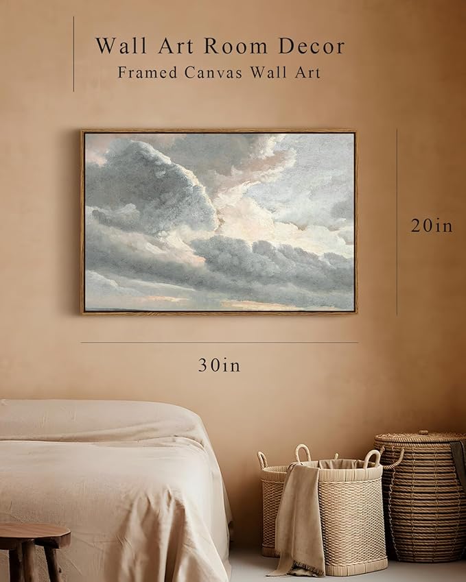 InSimSea Framed Canvas Wall Art - Vintage Landscape, Study of Clouds, Modern Farmhouse & Rustic Decor for Living Room & Bedroom, French Country Style, 20"x30"