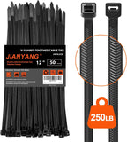 12 Inch V-Shaped Zip Ties Double Sided Toothed,250 LBS Tensile Strength Heavy Duty Cable Wire Ties With Self-Locking Adjustable More Durable Nylon Tie Wraps for Indoor Outdoor（50 Pack）