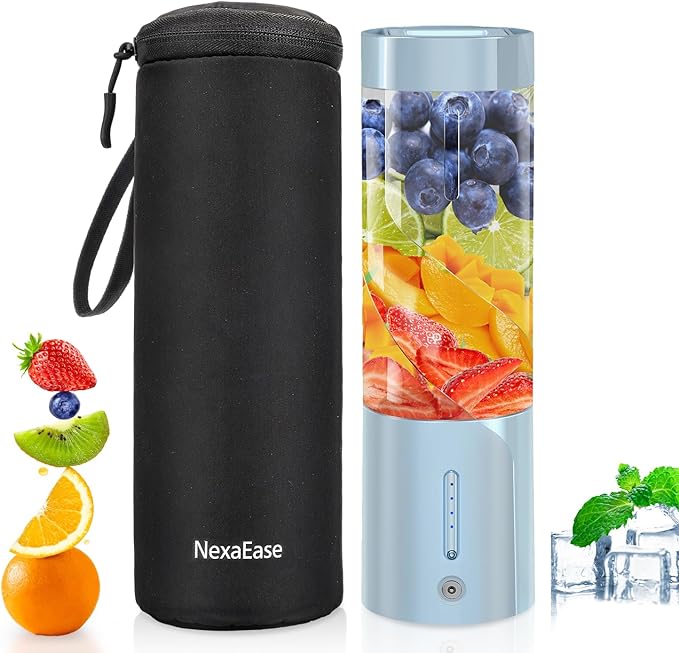 Portable Personal Blender for Juice, Shakes and Smoothies with Insulated Sleeve - 16 Oz Mini Blender Cup with 6 Blades, USB Rechargeable, BPA Free - Small Blender for Kitchen, Travel, Office, Gym