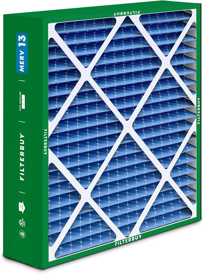Filterbuy 24x25x5 Air Filter MERV 13 Optimal Smoke & Allergy Defense (3-Pack), Electrostatic Pleated HVAC AC Furnace Filters for Carrier FILXXCAR0024, Maytag & More (Actual Size: 23.63 x 24.69 x 4.25)