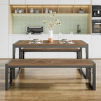 SHA CERLIN Kitchen Dining Table Set for 4 with Benches, Rustic Small Space Saving Dinette, Heavy Duty Metal Frame