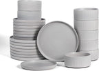 Stone Lain Haven Stoneware 24-Piece Dinnerware Set, Grey - Plates and Bowls Sets for 8, Elegant Dish Set, Includes Dinner Plates, Salad Plates Cereal Bowls, Microwave & Dishwasher Safe