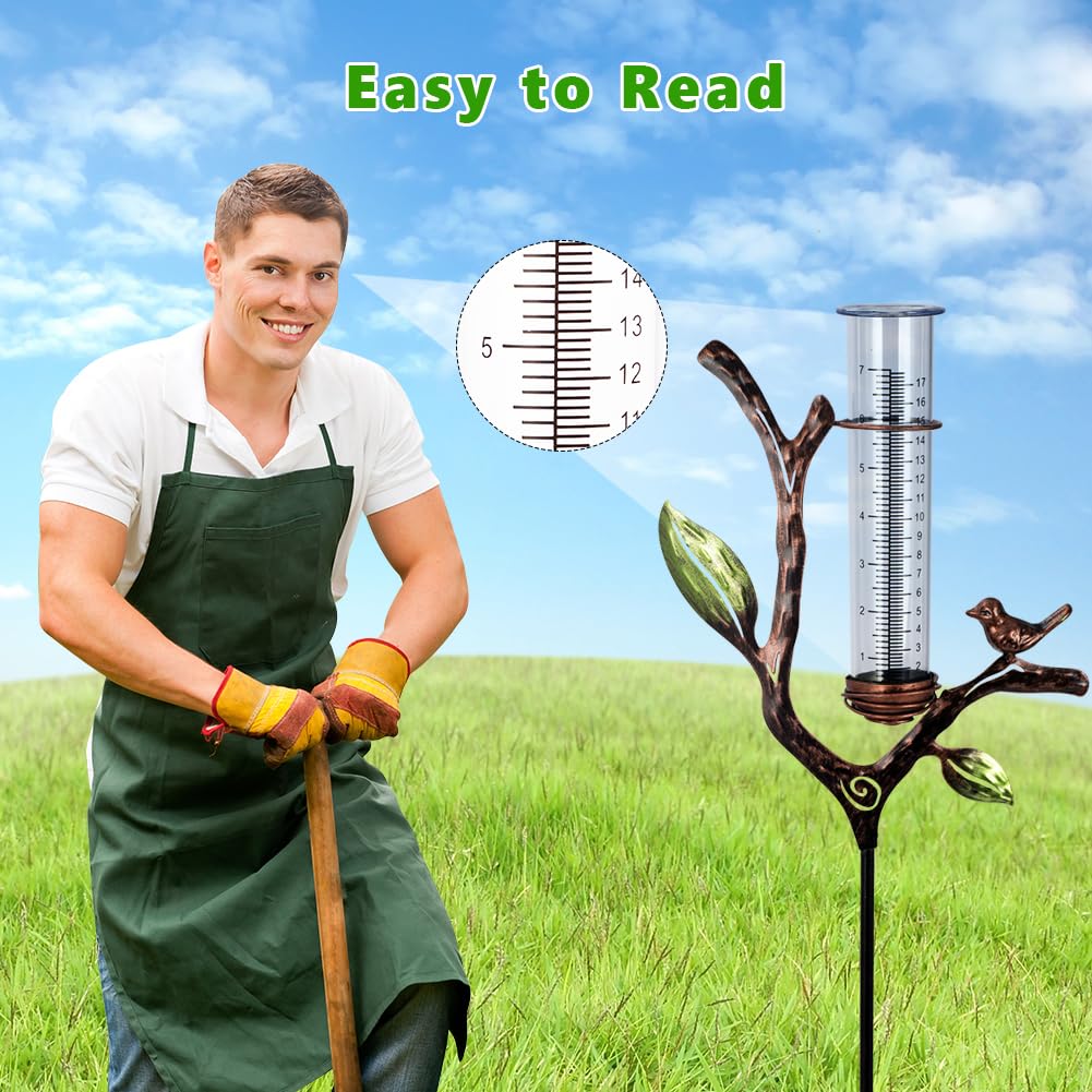 viterlight Rain Gauge Outdoor, Metal Rain Gauge with Stake