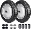 4.80/4.00-8 Tire, 14.5" Flat Free Wheelbarrow Tire and Wheel, 5/8" 3/4" Bearings Solid Replacement Tires, 3" -7" Centered Hub, Universal Fit 3.50/3.00-8, 4.00-6 Trolley Dolly Go Kar, 2 Pack