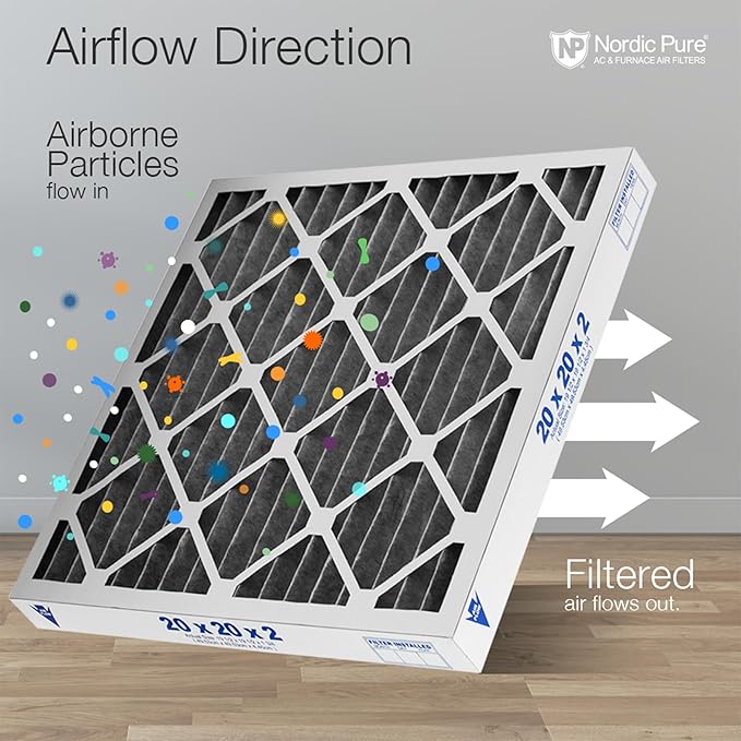 Nordic Pure 25x25x2 (Actual Size: 24 1/2 x 24 1/2 x 1 3/4) Furnace Air Filters MERV 8 Pleated Plus Carbon 3 Pack