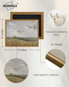 InSimSea Framed Canvas Wall Art Vintage Decor, White Clouds over Vast Grassland Classical Paintings Canvas Prints, Rustic Wall Decor for Bedroom Living Room Office, 8"x10"