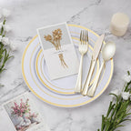 BESTVIP 450PCS Gold Dinnerware Set for 75 Guests, Plastic Plates for Party, 75 Gold Disposable Plates, 75 Dessert Plates, 75 Cups, 75 Spoons, 75 Forks and 75 Knives