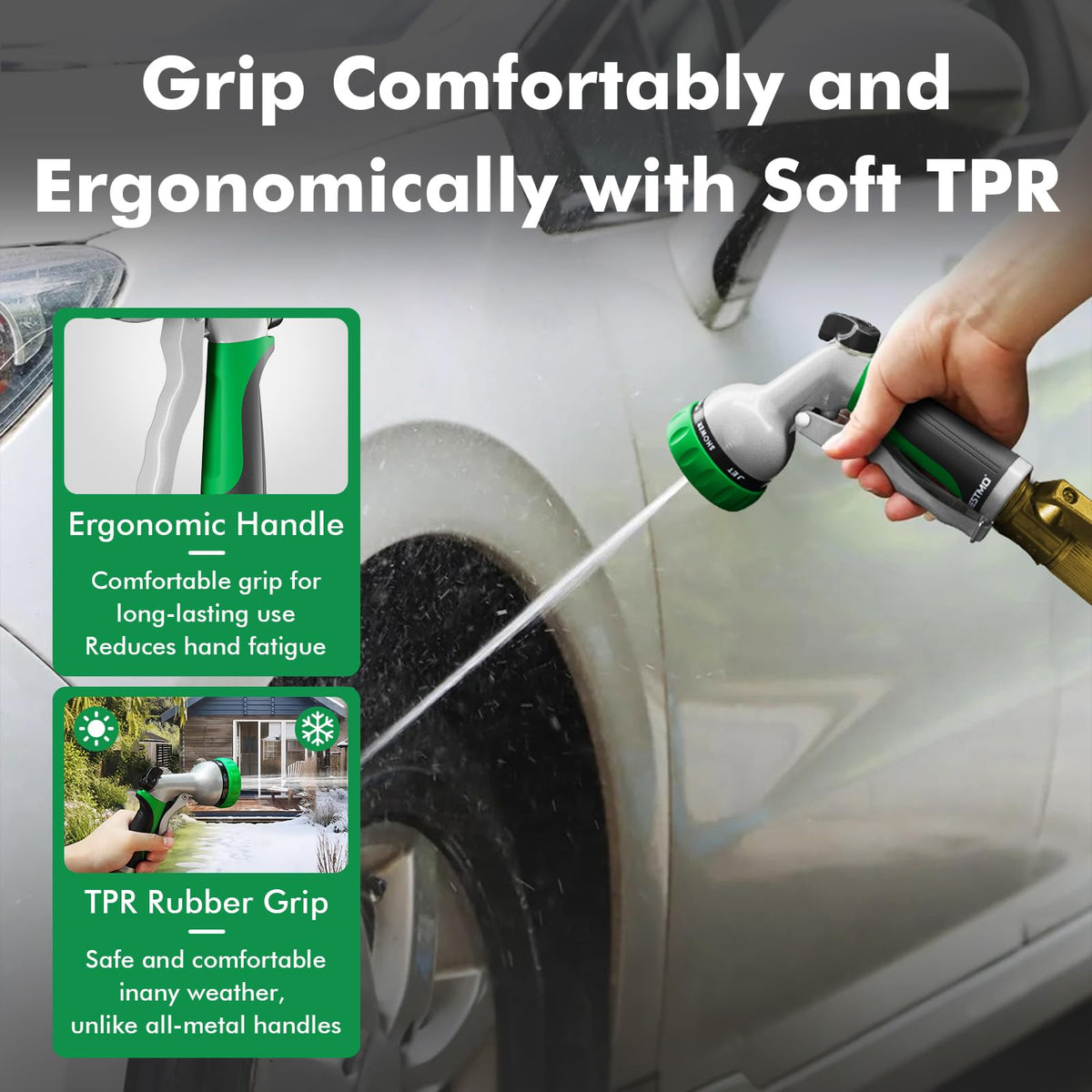 RESTMO Garden Hose Nozzle, Heavy Duty Metal Water Hose Nozzle with 7 Adjustable Spray Patterns, High Pressure Hand Sprayer with Flow Control for Watering Plants & Lawns, Washing Cars & Pets