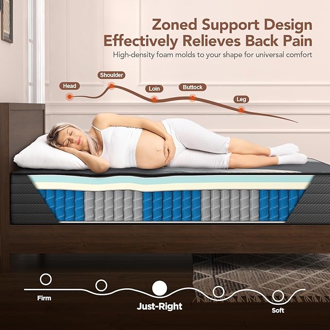 King Mattress 10 Inch,Lechepus 5-Zone Medium Firm Mattress with Lumbar & Shoulder Support, Hybrid for Pressure Relief,Edge Support & Motion Isolation, Fiberglass Free & CertiPUR-US