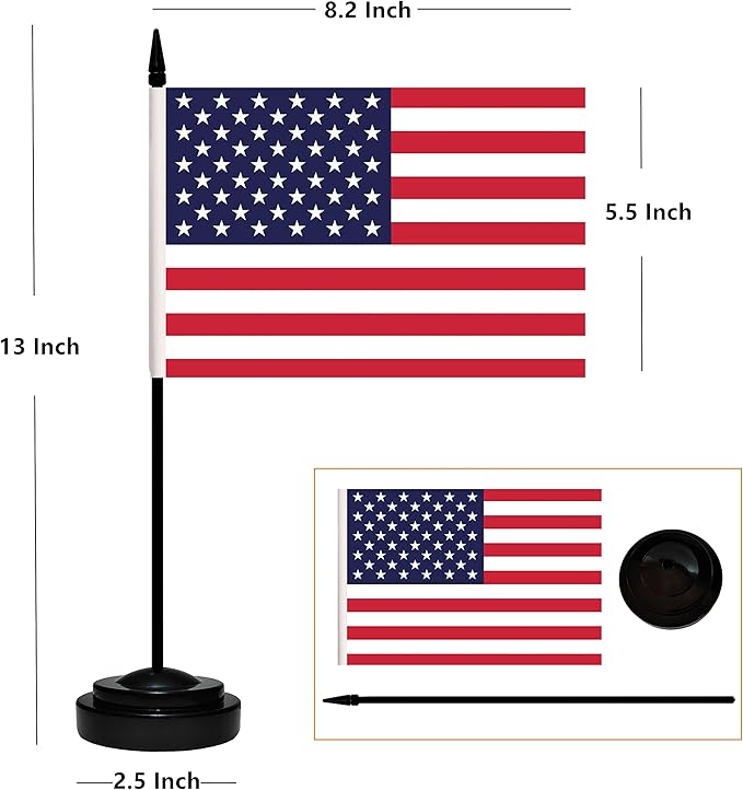 12 Pack USA Desk Flags Set, American US Small Mini Table Office Flags with 12" Solid Black Pole, 8.2 x 5.5 Inches, Home and Office Decoration, Festival Celebrations