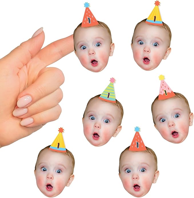 Big Dot of Happiness Custom Photo Party Time - Happy Birthday Party Favors - Fun Face Cut-Out Stickers - Set of 24
