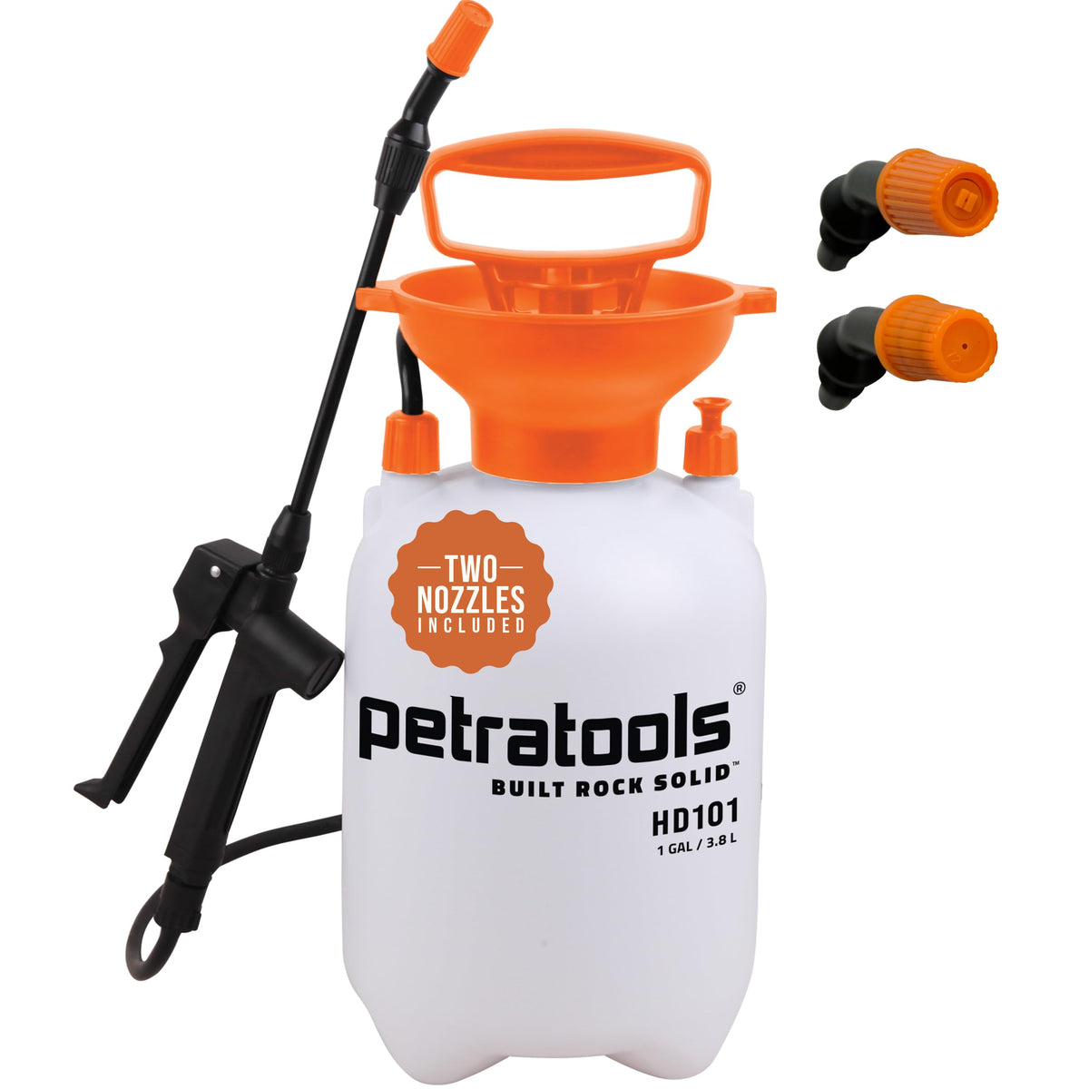 PetraTools HD101 Garden Pump Sprayer, 52-in Long Hose & 2 Nozzles, 1 Gallon