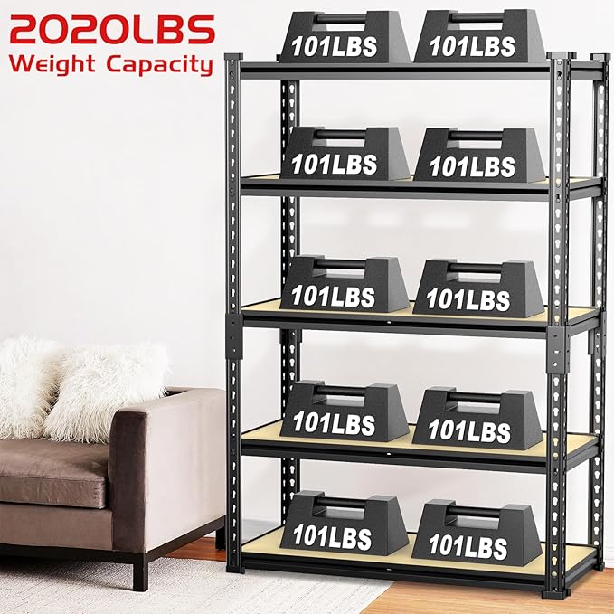 TigerParty 2020LBS Garage Shelving Units, 5-Tier Storage Shelves Heavy Duty, Adjustable Metal Organizer Utility Rack for Kitchen, Closet, Warehouse, Pantry, 72" H x 35.55" W x 16" D