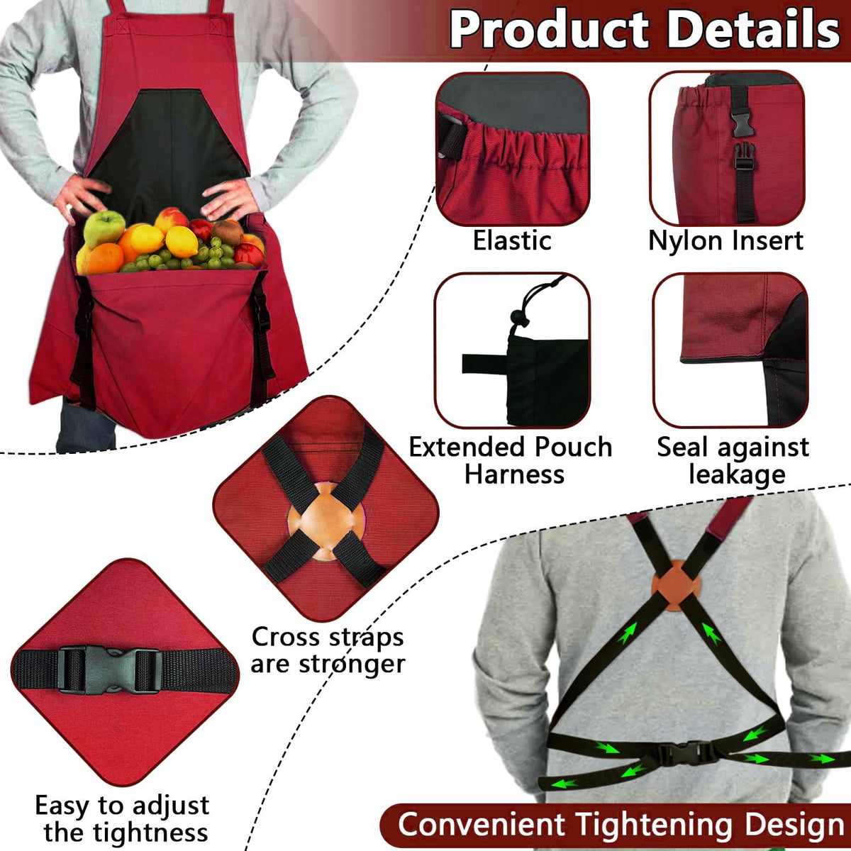 Tintsabo Gardening Apron, Harvest Apron Gardening Gifts for Men Gardening Apron with Pockets for Women, Red