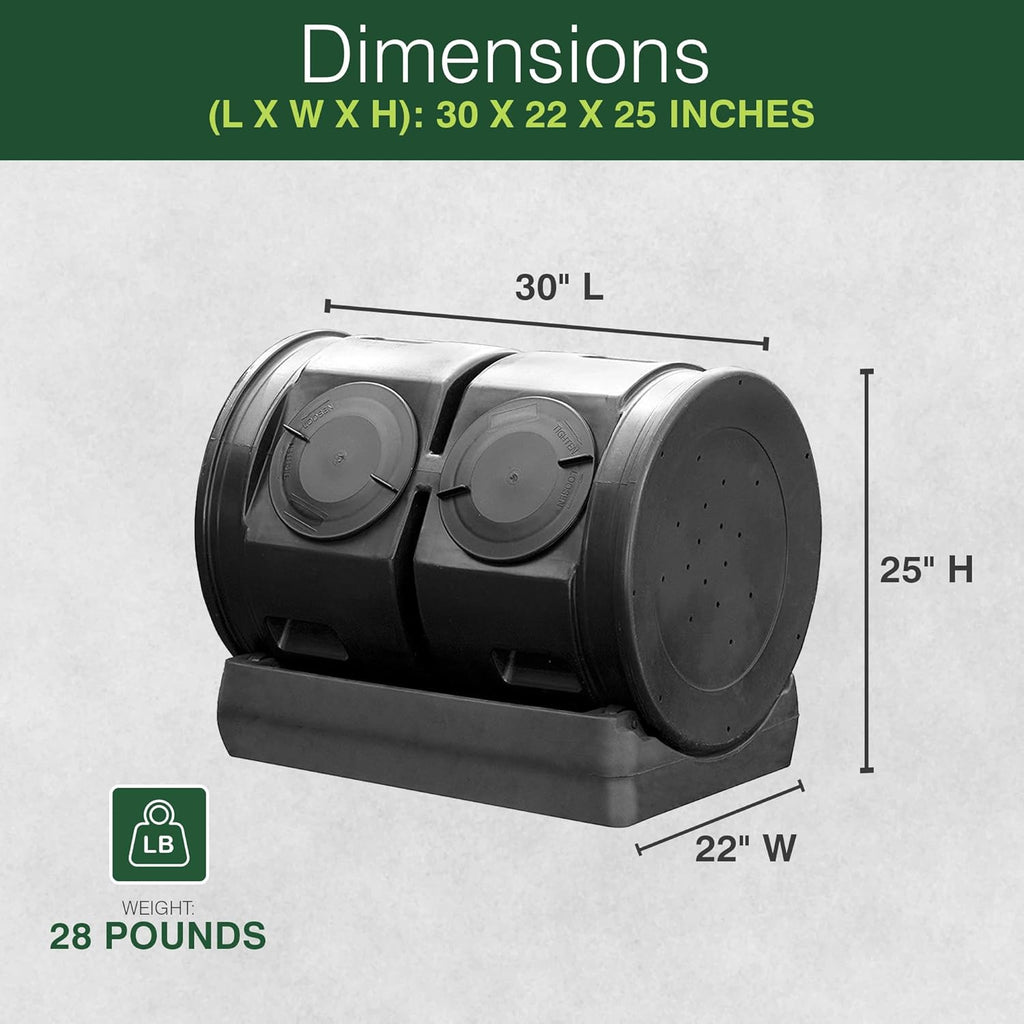 Good Ideas Compost Wizard Outdoor Garden Dual Tumbler Compost Container, Black