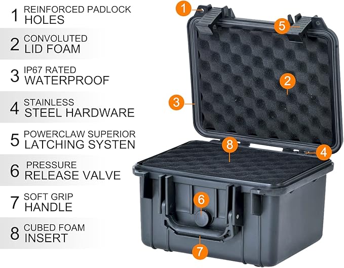 MEIJIA Portable All Weather Waterproof Camera Case With Foam,Fit Use of Drones,Camera,Equipments,Elegant Black,10.62 x9.68x6.87inches