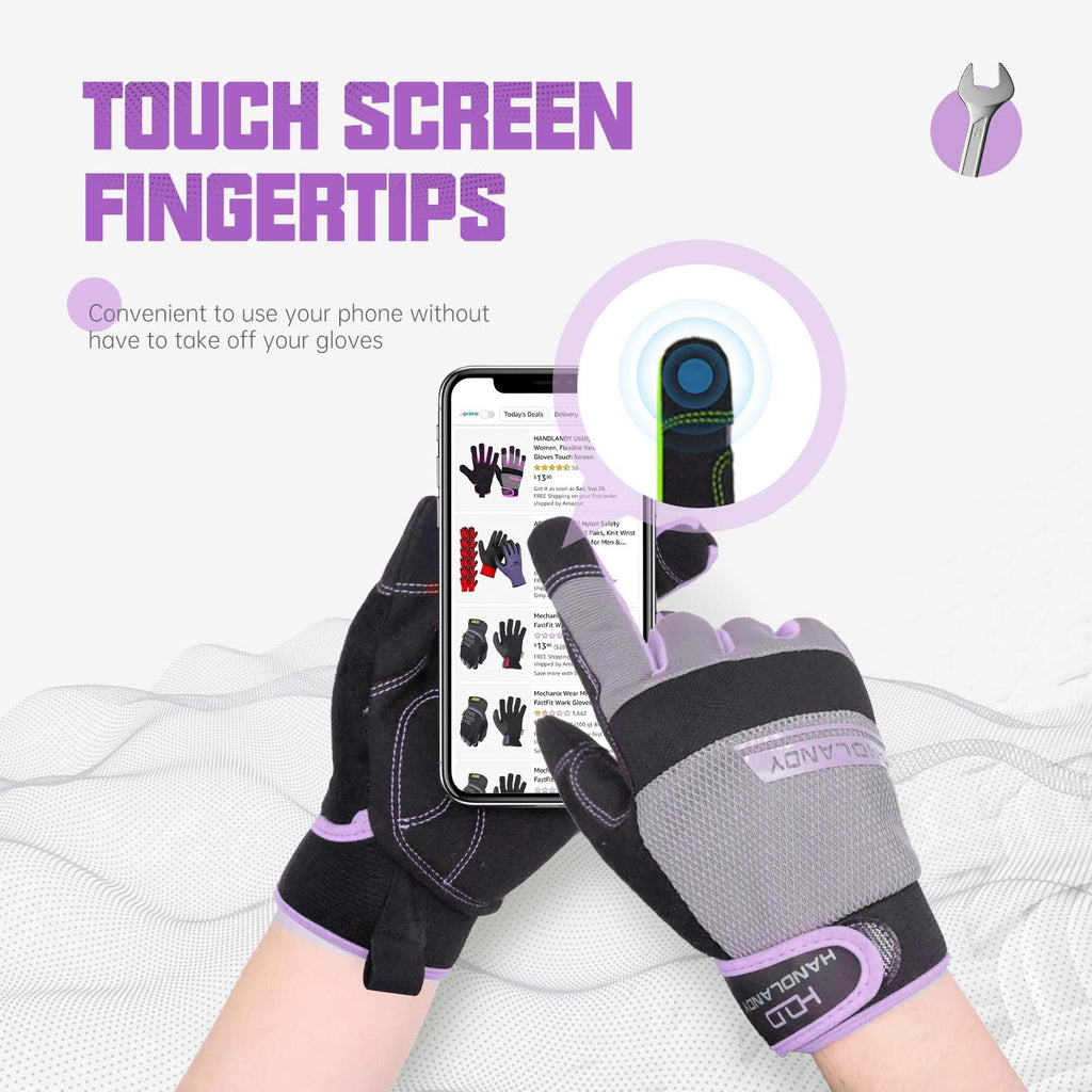 HANDLANDY Women Safety Work Gloves Utility Touch Screen Working Grip Glove for Yardwork Gardening Breathable Mechanic Gloves