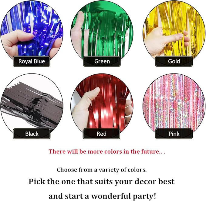 6 Pack Gold Total 60 Feet Foil Fringe Garland Metallic Tinsel Banner Wall Hanging Drapes Parade Float Skirting Decorations for Trailer Mardi Gras Party Birthday Wedding (Gold)