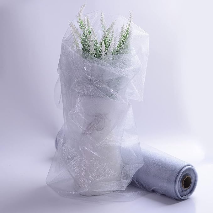 Crystal Organza Fabric Tulle - 16" by 50 Yards Sheer Fabric for Wedding Party Decoration Bridal Shower Tutu Roll Netting Spool Ribbon Wrapping (Grey)