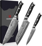KEEMAKE Damascus Kitchen Knife Set 3 PCS, Sharp Knives Set for Kitchen, 67 Layers Damascus Chef Knives, Japanese Knife Sets with Full Tang Ergonomic Handle, Kitchen Knives for Meat Vegetable