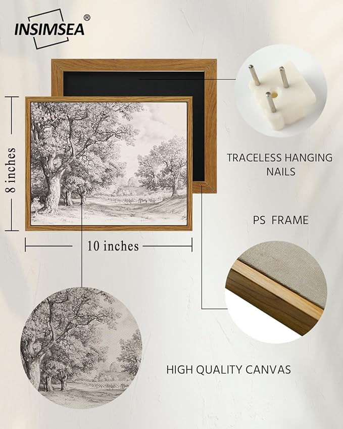 InSimSea Framed Wall Art for Living Room Tree Forest Canvas Art Wall Decor Retro Farmhouse Artwork Watercolor Landscape Picture Prints Rustic Gallery Boho Vintage Botanical Bedroom Office Decor 8x10In