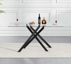51" Rectangular Glass Dining Table Modern Kitchen Glass Top Table for 4 with Black Metal Legs, Clear Dining Table Kitchen Table for Home Office Dining Room