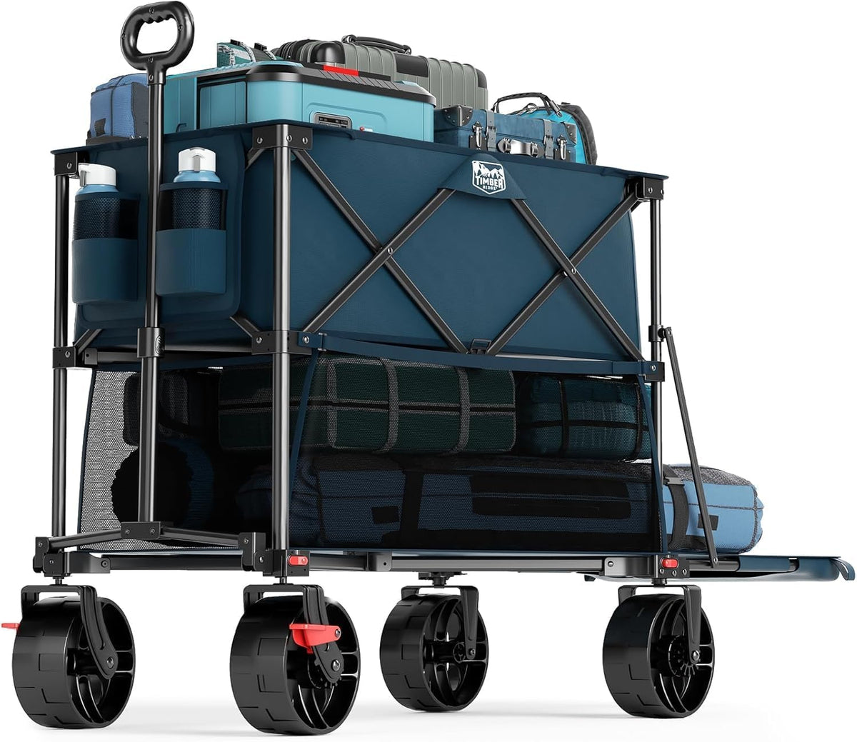 TIMBER RIDGE 400L Large Capacity Folding Double Decker Wagon with Brakes, 54" Extra Long Extender Wagon Cart, 450lbs Heavy Duty Collapsible Cart, All-Terrain Big Wheels for Camping, Sports, Shopping