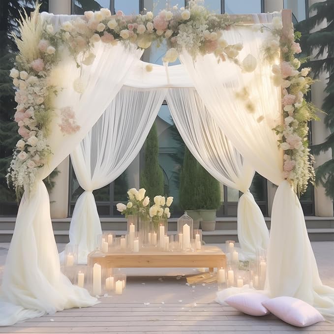10x10 Ivory Tulle Backdrop Curtains for Parties, Sheer Backdrop Curtain Wedding Photo Background Drapes for Baby Shower Photography Birthday Party