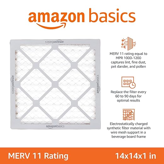 Amazon Basics 14x14x1 Air Filter 6 Pack, MERV 11 AC Furnace Filters (Actual Size: 13.75" x 13.75" x 0.75")