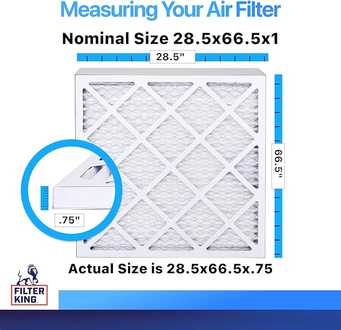 Filter King 28.5x66.5x1 Air Filter | 4-PACK | MERV 8 HVAC Pleated A/C Furnace Filters | MADE IN USA | Actual Size: 28.5 x 66.5 x .75"