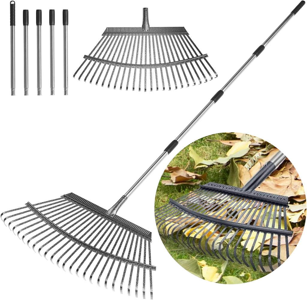 Rake for Leaves Heavy Duty 72 Inch Long Expandable Leaf Rake, 18 Inch Wide Garden Rakes with 25 Reinforced Tines and Stainless Steel Handle for Lawn, Yard, Leaf Cleanup