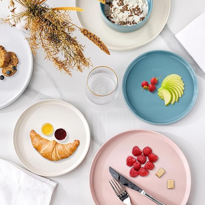 AmorArc Ceramic Dinnerware Set for 8 | Handpainted Stoneware Plates and Bowls with Rustic Terracotta Underside| Scratch Resistant,Dishwasher & Microwave Safe Dishes Sets- 24pcs Colorful
