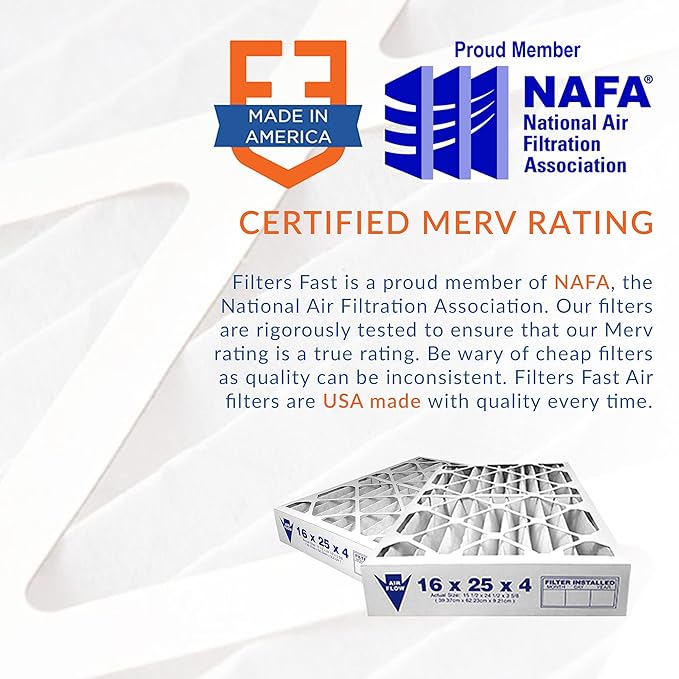 Filters Fast 8x8x1 Air Filter MERV 8, 1" AC Furnace Air Filters, Made in the USA, Actual Size: 8.00"x8.00"x0.75”, 6 Pack