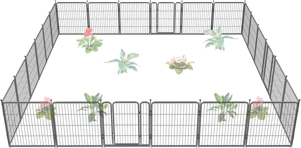 FXW Garden Fence Outdoor for The Yard – 32in(H) x 54.7ft(L) Heavy Duty Metal Animal Barrier for Dog and Rabbit, Decorative Dog Fence, 24 Panels, Silver