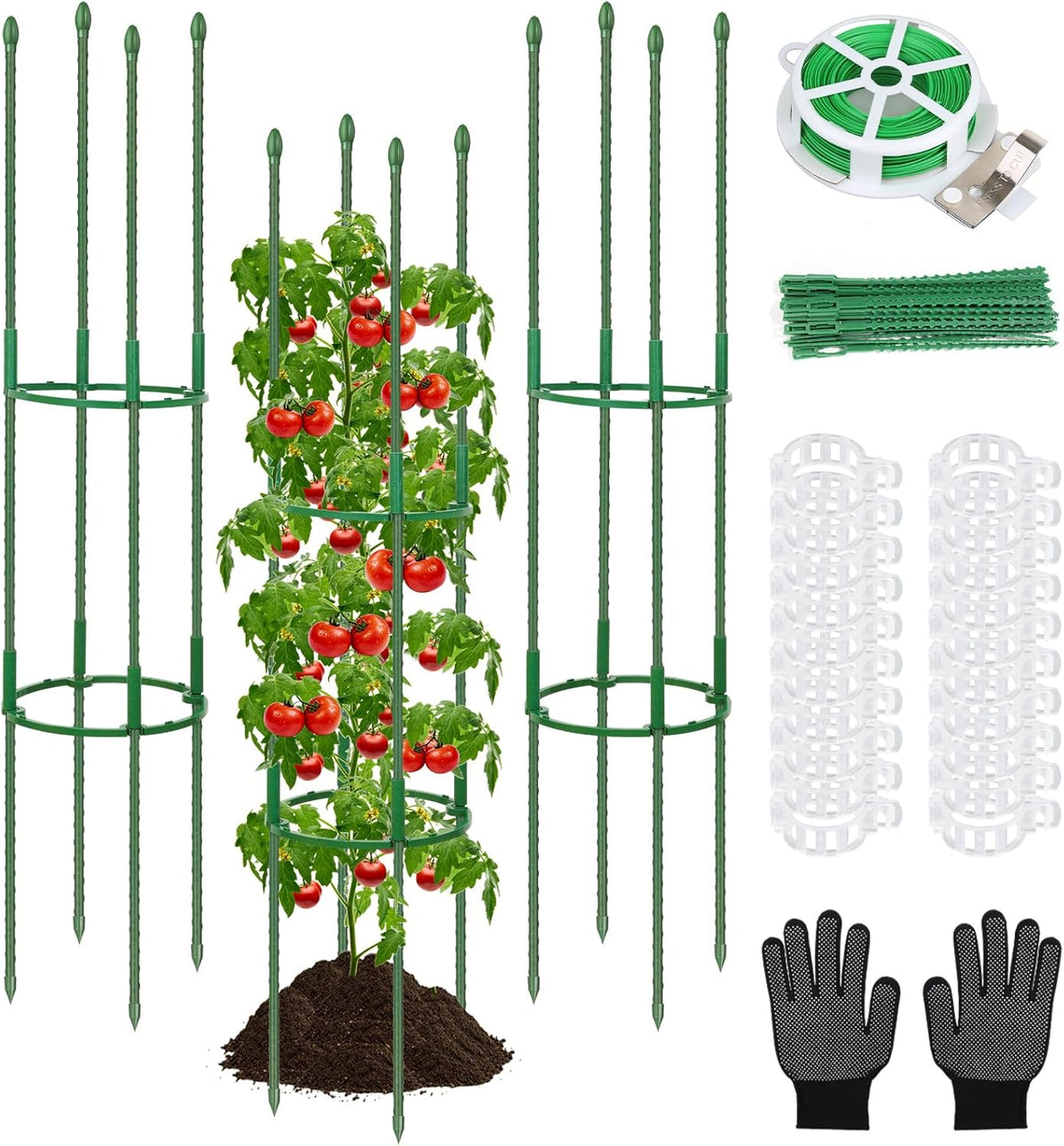 3 Pack 48" Round Tomato Cages for Garden, Plastic Coated Steel Pipe Heavy Duty Adjustable Tomato Stakes Trellis Plant Cages for Vegetable, Fruit, Flower, Rose Vine Climbing Plants (3Pack)