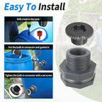Rain Barrel Spigot Connector fit for Water Barrel 3/4" Bulkhead Fitting, 4 PCS Rain Garden Water Tank Hose Adapter Kit with Rain Barrel Overflow Spigot Plug and Hole Saw Tool (25mm ID Bulkhead)