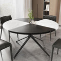 VOWNER Modern Round Dining Table for 4-6 People, 47 Inches Wood Kitchen Table, Dining Room Table with Metal Legs, Circle Coffee Dining Room for Living Room, Home, Apartment, Black and White