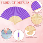 12 Pieces Purple Hand Held Bamboo Folding Fans Paper Fans Handheld for Women Foldable Girls Wedding DIY Decoration Church Home Party Favors Summer