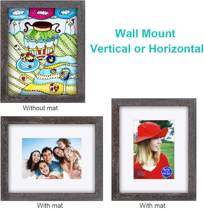 RPJC 8x10 inch Picture Frame Made of Solid Wood and High Definition Glass Display Pictures 5x7 with Mat or 8x10 Without Mat for Wall Mounting Photo Frame Driftwood Finish