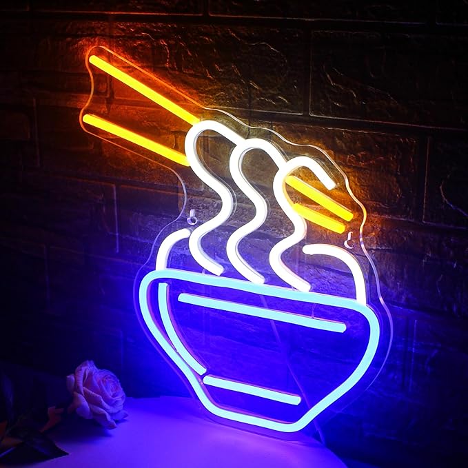 Ramen Neon Sign Blue Led Neon Lights for Wall Decor Noodle Light Up Signs for Resturant Home Bar Kitchen Dinning Room Cafe Japanese Noodle Shop Decorations