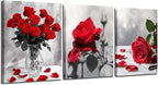 Arjun Rose Wall Art Flower Red Floral Painting Modern Elegant Bloosom Modern Pictures Framed for Living Room Bedroom Bathroom Dinning Room Kitchen Home Office Wall Decor, 12"x16"x3 Panels